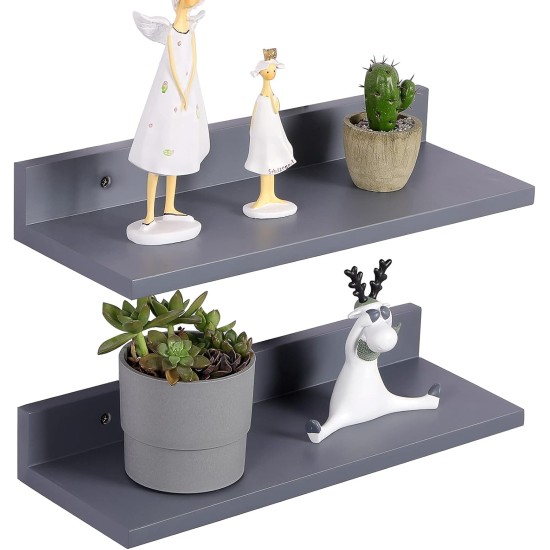 OROPY Floating Shelves Wall Mounted Set of 2, Pine Wood Wall Shelf Decorative Hanging Display Rack for Bedroom, Living Room, Kitchen, Bathroom - Grey OROPY Floating Shelves Wall Mounted Set of 2, Pine Wood Wall Shelf Decorative Hanging Display Rack for Bedroom, Living Room, Kitchen, Bathroom - Grey