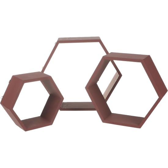 Wall mounted hexagon floating shelves, wooden wall organizer hanging shelf for home decor(3pcs)-black