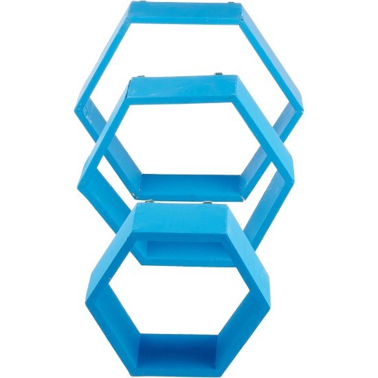 Wall mounted hexagon floating shelves, wooden wall organizer hanging shelf for home decor(3pcs)-black