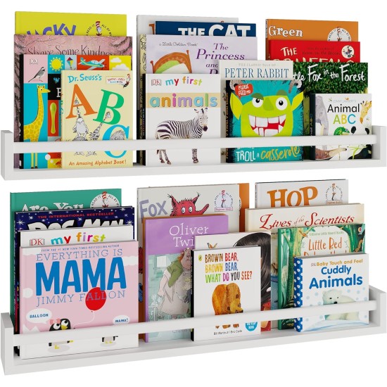 Wallniture Utah 32" White Nursery Bookshelves Wall Mounted, Wood Floating Book Shelves for Kids Room Set of 2 Wallniture Utah 32" White Nursery Bookshelves Wall Mounted, Wood Floating Book Shelves for Kids Room Set of 2