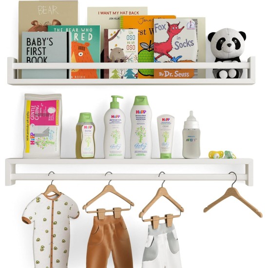 Wallniture Utah 32" White Nursery Bookshelves Wall Mounted, Wood Floating Book Shelves for Kids Room Set of 2 Wallniture Utah 32" White Nursery Bookshelves Wall Mounted, Wood Floating Book Shelves for Kids Room Set of 2
