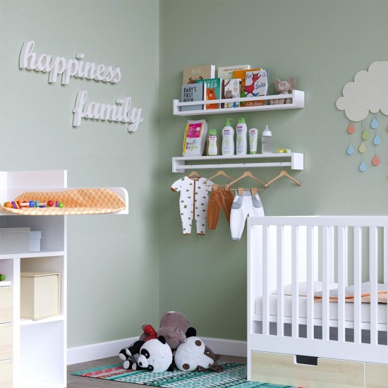 Wallniture Utah 32" White Nursery Bookshelves Wall Mounted, Wood Floating Book Shelves for Kids Room Set of 2 Wallniture Utah 32" White Nursery Bookshelves Wall Mounted, Wood Floating Book Shelves for Kids Room Set of 2