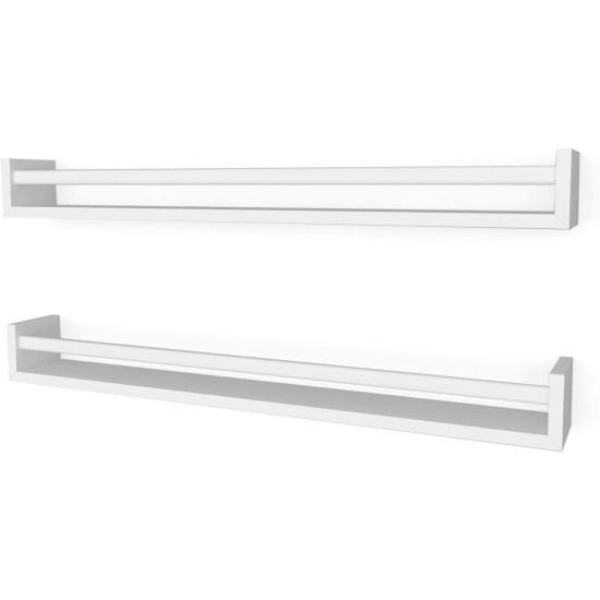 Wallniture Utah 32" White Nursery Bookshelves Wall Mounted, Wood Floating Book Shelves for Kids Room Set of 2 Wallniture Utah 32" White Nursery Bookshelves Wall Mounted, Wood Floating Book Shelves for Kids Room Set of 2