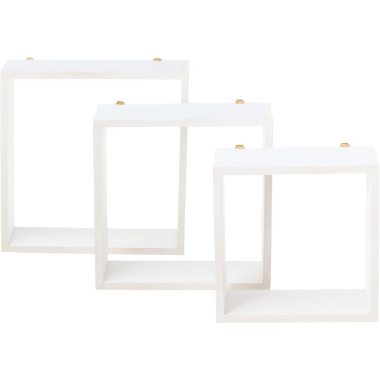 Wood 3 Cubic Wall Shelves - White