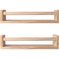 birola Nursery Shelves,Set of 2 Naturel Wood Floating Wall Bookshelf for Kids,Nursery Shelves for Wall,Bathroom Decor, Kitchen Spice Rack (Burlywood)