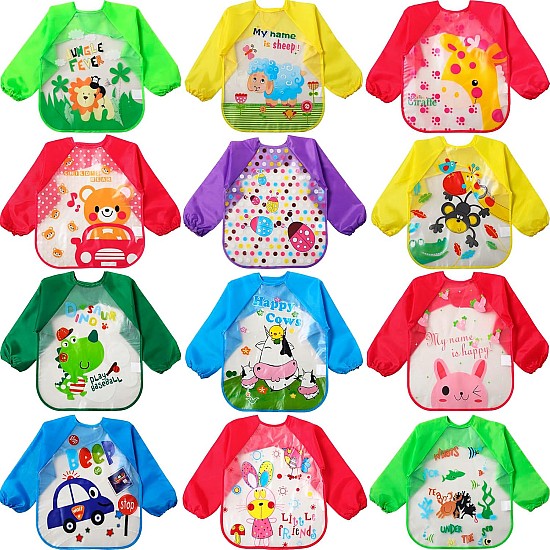 JaGely 12 Pcs Kids Art Smocks Toddler Art Smock Children'Artist Apron with Long Sleeve Washable Bib for Baby Arts and Crafts Supplies Coloring Eating Aged - Years, 17.32 inches