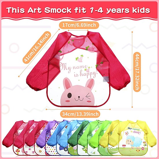 JaGely 12 Pcs Kids Art Smocks Toddler Art Smock Children'Artist Apron with Long Sleeve Washable Bib for Baby Arts and Crafts Supplies Coloring Eating Aged - Years, 17.32 inches