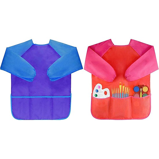 Pack of 2 Kids Art Smocks, GOMING Children Waterproof Artist Painting Aprons Long Sleeve with 3 Pockets for Age 2-6 Years