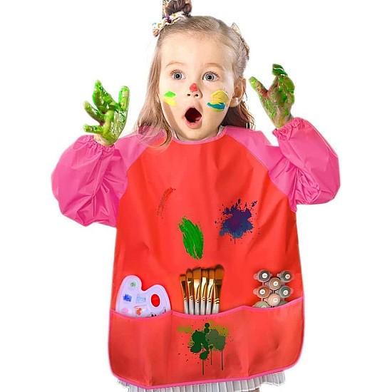 Pack of 2 Kids Art Smocks, GOMING Children Waterproof Artist Painting Aprons Long Sleeve with 3 Pockets for Age 2-6 Years