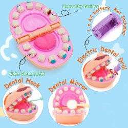 Crelloci Play Dough Dentist Set Doctor Playdough Kit Drill and Fill Play Dough Tools Art & Craft Diy Playset for Toddlers Kids 3 Years and Up Toys Gift with Moulds, Models, 5 Colors Clay
