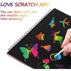DMG Crafts For Kids, Scratch Art Books For Kids, Scratch Art Paper Large Rainbow Painting Boards 2 Colorful Notebooks for Ages 3-11 Years Girls Or Boys, Arts And Crafts For Kids