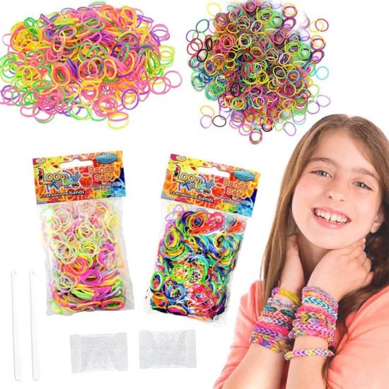 Elastic Bands for Bracelets Kit with Hooks, 1200 Pieces DIY Bracelet Kit for Girls, Beads for Children's Bracelets, Colourful Elastic Bracelet Loom Bands Kit for Jewellery Making – Mix Elastic Bands for Bracelets Kit with Hooks, 1200 Pieces DIY Bracelet Kit for Girls, Beads for Children's Bracelets, Colourful Elastic Bracelet Loom Bands Kit for Jewellery Making – Mix