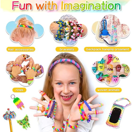 Elastic Bands for Bracelets Kit with Hooks, 1200 Pieces DIY Bracelet Kit for Girls, Beads for Children's Bracelets, Colourful Elastic Bracelet Loom Bands Kit for Jewellery Making – Mix Elastic Bands for Bracelets Kit with Hooks, 1200 Pieces DIY Bracelet Kit for Girls, Beads for Children's Bracelets, Colourful Elastic Bracelet Loom Bands Kit for Jewellery Making – Mix