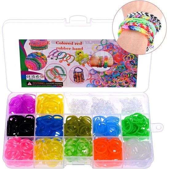 GOLDGE 1200+ PCS Rubber Elastic Bracelets, Loom Kit Elastic Bracelets Ecological Rubber with Storage Box for Birthday Gift Party Toys Children Over 6 Years