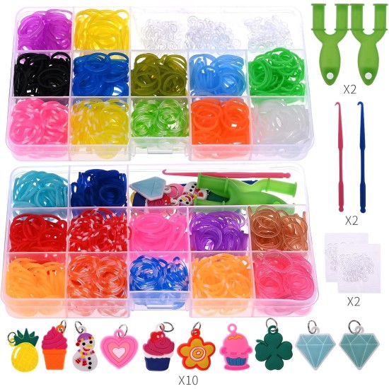 GOLDGE 1200+ PCS Rubber Elastic Bracelets, Loom Kit Elastic Bracelets Ecological Rubber with Storage Box for Birthday Gift Party Toys Children Over 6 Years