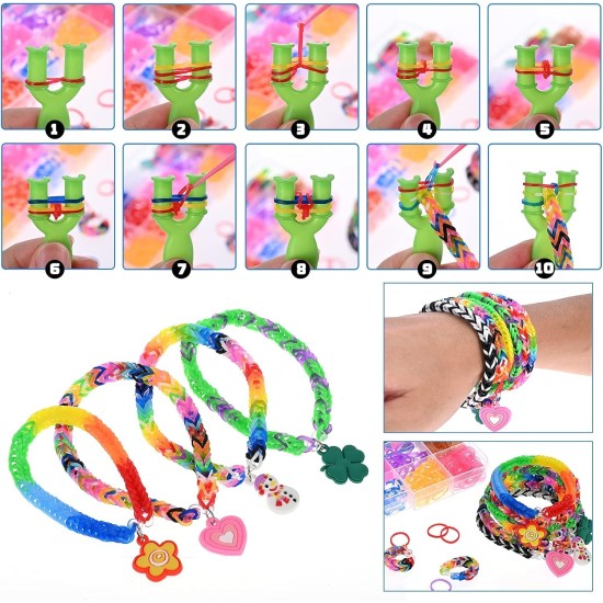 GOLDGE 1200+ PCS Rubber Elastic Bracelets, Loom Kit Elastic Bracelets Ecological Rubber with Storage Box for Birthday Gift Party Toys Children Over 6 Years