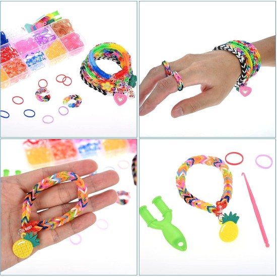 GOLDGE 1200+ PCS Rubber Elastic Bracelets, Loom Kit Elastic Bracelets Ecological Rubber with Storage Box for Birthday Gift Party Toys Children Over 6 Years