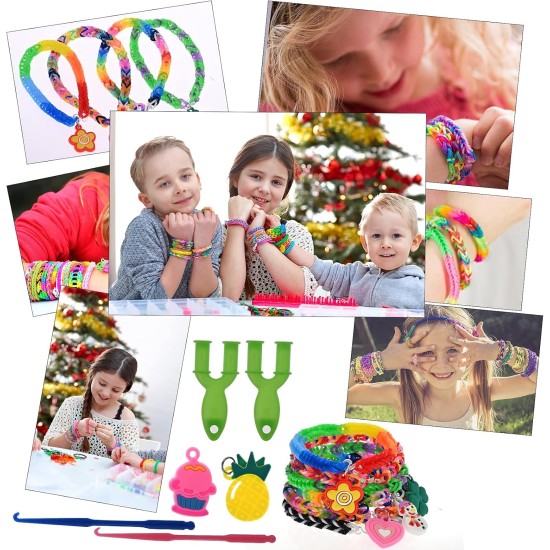 GOLDGE 1200+ PCS Rubber Elastic Bracelets, Loom Kit Elastic Bracelets Ecological Rubber with Storage Box for Birthday Gift Party Toys Children Over 6 Years