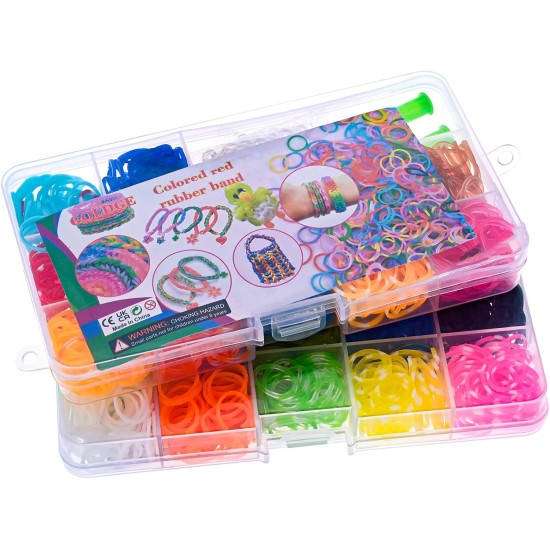 GOLDGE 1200+ PCS Rubber Elastic Bracelets, Loom Kit Elastic Bracelets Ecological Rubber with Storage Box for Birthday Gift Party Toys Children Over 6 Years