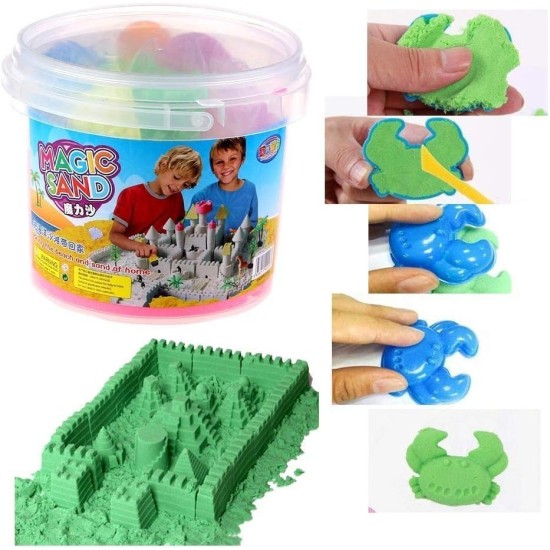 KAVID Crazy Sand | Clay for Kids to Play | Sand Clay - 500 gm Green Sand with 5 Moulds KAVID Crazy Sand | Clay for Kids to Play | Sand Clay - 500 gm Green Sand with 5 Moulds