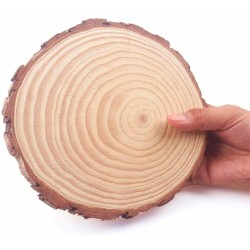 Natural Wood Slices, Round Pinewood Slabs, 9 to 10 inch Rustic Tree Bark Slice Weathered Log Disc, Outdoor Country Barn Wedding Table Centerpiece, (Pack of 4)