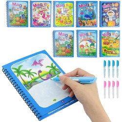 REZNOR Quick Dry Re-Usable Magic Coloring Water Book Doodle with Magic Pen Painting Board for Children Education Drawing Pad (Random Design) (Pack of 8)