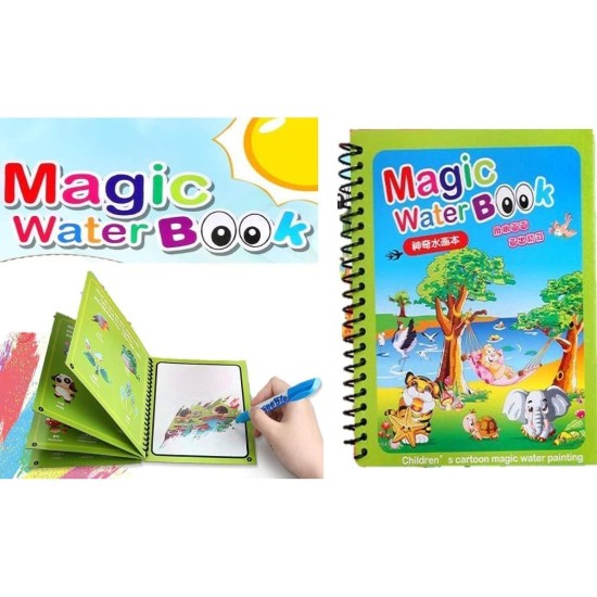REZNOR Quick Dry Re-Usable Magic Coloring Water Book Doodle with Magic Pen Painting Board for Children Education Drawing Pad (Random Design) (Pack of 8)