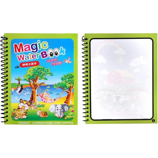 REZNOR Quick Dry Re-Usable Magic Coloring Water Book Doodle with Magic Pen Painting Board for Children Education Drawing Pad (Random Design) (Pack of 8)