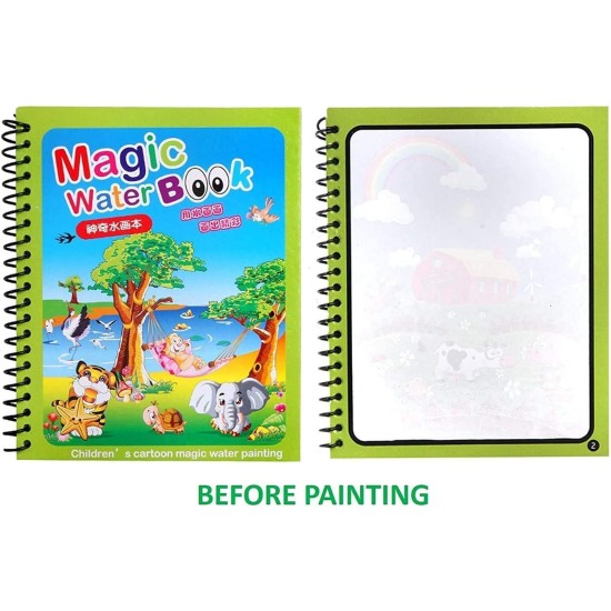REZNOR Quick Dry Re-Usable Magic Coloring Water Book Doodle with Magic Pen Painting Board for Children Education Drawing Pad (Random Design) (Pack of 8)