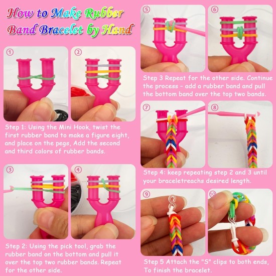 Rubber Band Bracelet Kit, EXCEFORE Box Rubber Loom Bands Girl Gift for Children, Elastic Band for Weaving Lacing Bracelet, Kids Art Crafts Bracelet Making Set with Hooks & Charms (600 PCS) Rubber Band Bracelet Kit, EXCEFORE Box Rubber Loom Bands Girl Gift for Children, Elastic Band for Weaving Lacing Bracelet, Kids Art Crafts Bracelet Making Set with Hooks & Charms (600 PCS)