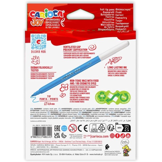 Carioca super washable fine nib color markers - set of 12 Carioca super washable fine nib color markers - set of 12