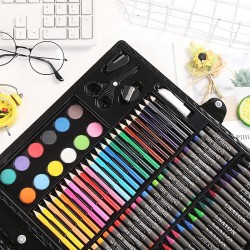 INNOVATIVE 150 Pcs Deluxe Art Set Art Supplies for Kids,Painting Sketching Color Pencils Crayon Oil Pastel Watercolor Markers for Beginners and Children Suitable for Painting Birthday Gift Set (Black)