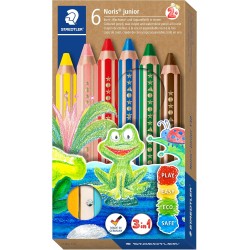 Staedtler noris junior 3-in-1 colouring pencil pack of 6 assorted colours + sharpener