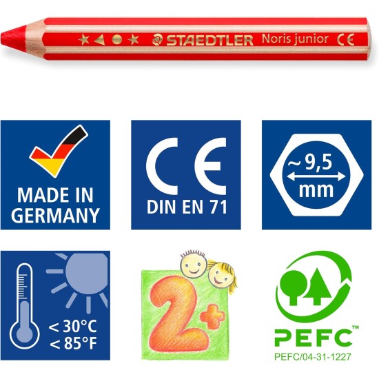 Staedtler noris junior 3-in-1 colouring pencil pack of 6 assorted colours + sharpener Staedtler noris junior 3-in-1 colouring pencil pack of 6 assorted colours + sharpener