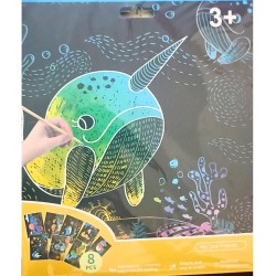 8 Sheets Scratch art boards popular children's toy create art by scratching off a black coating to reveal a colorful image underneath (MySea Friends)