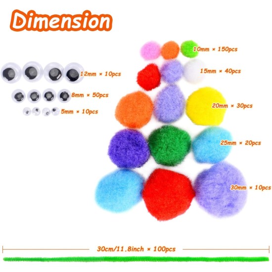 ZHAOER 250 Pieces 5 Sizes Assorted Pompoms 100 Pieces in 10 Colors Pipe Cleaners and 3 Sizes Wiggle Googly Eyes for DIY Arts Crafts ZHAOER 250 Pieces 5 Sizes Assorted Pompoms 100 Pieces in 10 Colors Pipe Cleaners and 3 Sizes Wiggle Googly Eyes for DIY Arts Crafts