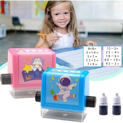 Math Addition and Subtraction Teaching Stamps, Math 100 Addition and Subtraction Practice Roller Stamps, for Homeschool Teaching Homework Practice (2 Pieces + 2 Bottles of Ink), Powder Blue