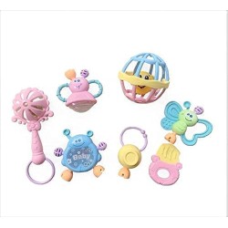 7Pcs Baby Rattle Toys Set Box, Multicolor, With Different Shapes… (Light Purple Box)
