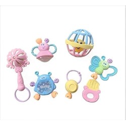 7Pcs Baby Rattle Toys Set Box, Multicolor, With Different Shapes… (Lime Green Box)