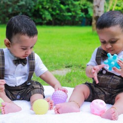 B4BRAIN Sensory Balls Toys Pack of 6 | Colourful Squeaky Ball | Soft Ball for 0-1 Year Babies for Brain Development Soft Silicone Rubber (Squash, Multicolored)