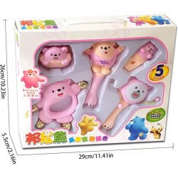 Fantastic-Kids-Toys 5 Pack Baby Rattle Toys | Vibrating Rattle Toys | Vibrant Rattle Set, Colorful Sensory Rattle to Hold and Shake, for Children's Day Pink