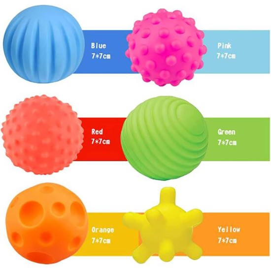 Textured Multi Ball Set - 6 Pack Sensory Squeeze Ball for Exploration and Engagement Color Recognition for Ages 6 Months and up Kids Toddlers