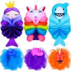 Bath Loofah for Kids, Cartoon Colorful Bath Loofah with Hanging Loofah for Kids, Adults, Travel (Multiple Designs)