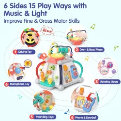 BABYFUNY 1 Year Old Boy Toys Birthday Gift, 15-in-1 Activity Cube Toys for 1 Year Old Boy Baby Toys 6-12 Months Toys for 1 + Year Old Boy 1 Year Old Infant Toys 6 Month Old Baby Toys 12-18 Months
