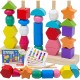 Montessori Toy Wooden Bead Sequence Set, Leather Beads, Stacking Tool and Matching Stacking Blocks for 2 3 4 5 Year Old, Montessori Fine Motor Skills Learning Toy for Preschool Toddlers Montessori Toy Wooden Bead Sequence Set, Leather Beads, Stacking Tool and Matching Stacking Blocks for 2 3 4 5 Year Old, Montessori Fine Motor Skills Learning Toy for Preschool Toddlers
