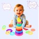 Montessori Toys Colorful Stacking Rings for Infants and Toddlers - Sensory Toys Set with Multiple Colors - Educational Toys for Baby (Smile)