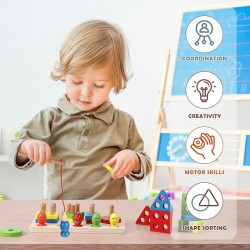 Shatoora Wooden Magnetic Fishing Game for Kids - 2-in-1 Montessori Sorting & Stacking Toys - Educational Preschool Learning Toys for Ages 3-7 - Fine Motor Skills Development