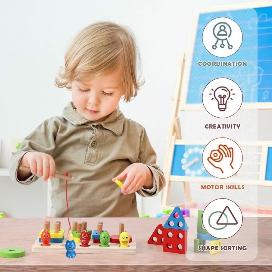 Shatoora Wooden Magnetic Fishing Game for Kids - 2-in-1 Montessori Sorting & Stacking Toys - Educational Preschool Learning Toys for Ages 3-7 - Fine Motor Skills Development Shatoora Wooden Magnetic Fishing Game for Kids - 2-in-1 Montessori Sorting & Stacking Toys - Educational Preschool Learning Toys for Ages 3-7 - Fine Motor Skills Development