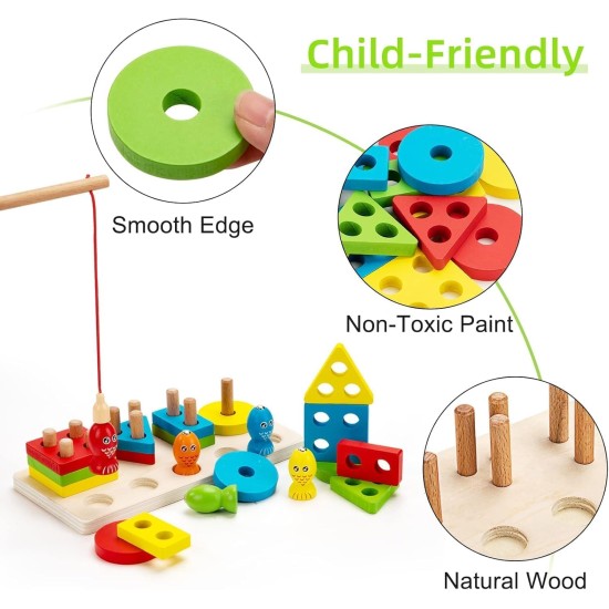 Shatoora Wooden Magnetic Fishing Game for Kids - 2-in-1 Montessori Sorting & Stacking Toys - Educational Preschool Learning Toys for Ages 3-7 - Fine Motor Skills Development Shatoora Wooden Magnetic Fishing Game for Kids - 2-in-1 Montessori Sorting & Stacking Toys - Educational Preschool Learning Toys for Ages 3-7 - Fine Motor Skills Development