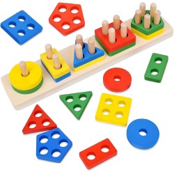 ChaneeHann Wooden Montessori Toy, Wooden Toy from 1 Year, Sorting & Stacking Toy, Montessori Educational Toy, Gift for Boys & Girls from 1 2 3 Years